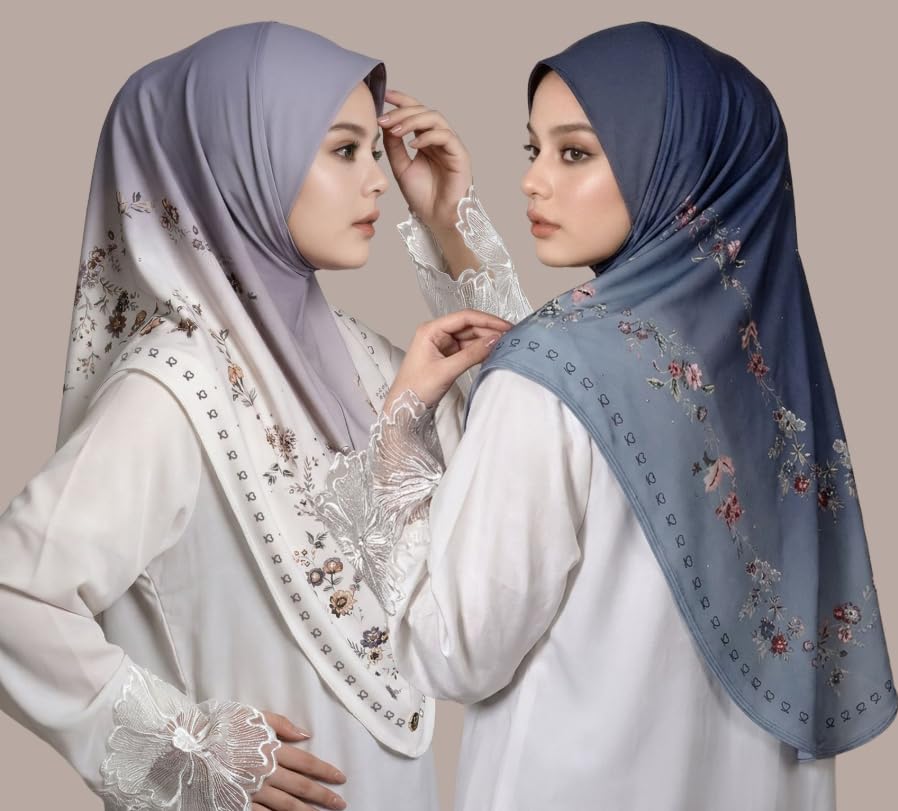 Instant Hijab For Women Ready To Wear Printed Floral Ombre Hijabs Islamic Abaya Turban Muslim Slip-On Khimar Hijab - color: 1# Light Purple