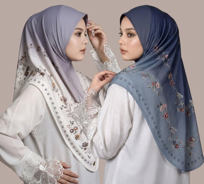 Instant Hijab For Women Ready To Wear Printed Floral Ombre Hijabs Islamic Abaya Turban Muslim Slip-On Khimar Hijab - color: 1# Light Purple