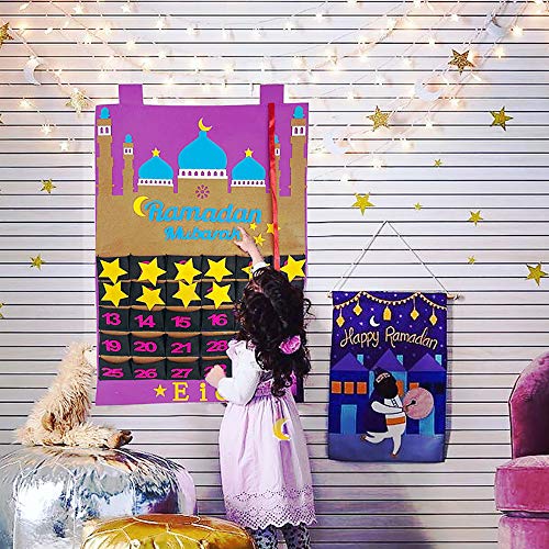 Ramadan Calendar 2026, Eid Mubarak Hanging Countdown Calendar, Advent Calendars Tracker Date Eid Gift Ramadan Decorations with 30 Stars - 30 Days