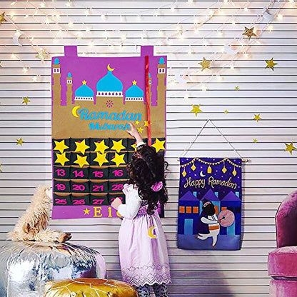 Ramadan Calendar 2026, Eid Mubarak Hanging Countdown Calendar, Advent Calendars Tracker Date Eid Gift Ramadan Decorations with 30 Stars - 30 Days