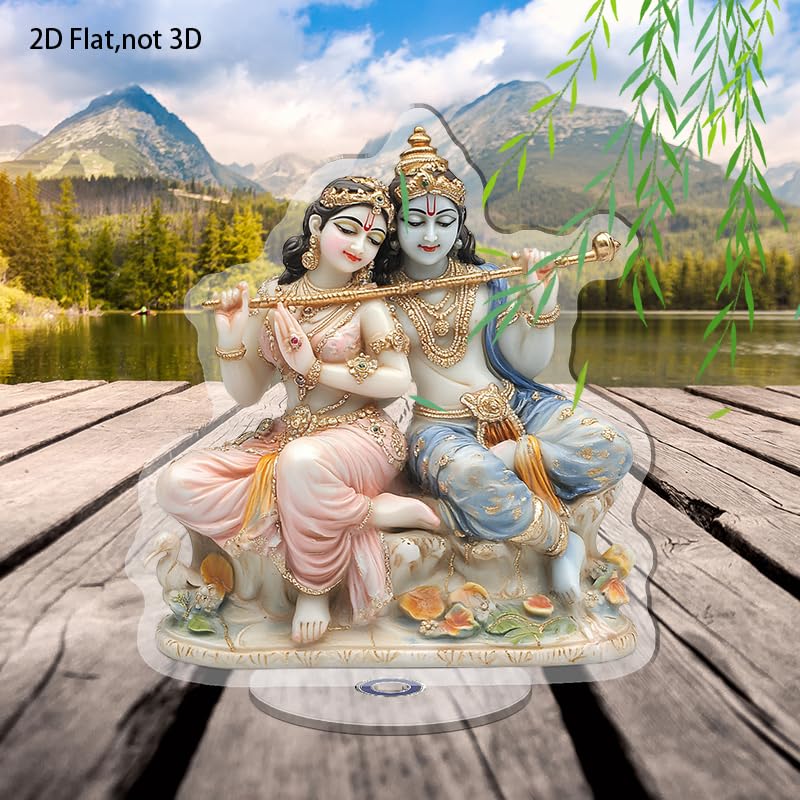 YLUYINOM 2D Flat Acrylic Display Plaque, Divine Radha and Krishna Figures On A Decorative Base with Intricate Jewelry and Serene Expressions. Rotatable, with Base - color: Picture 22