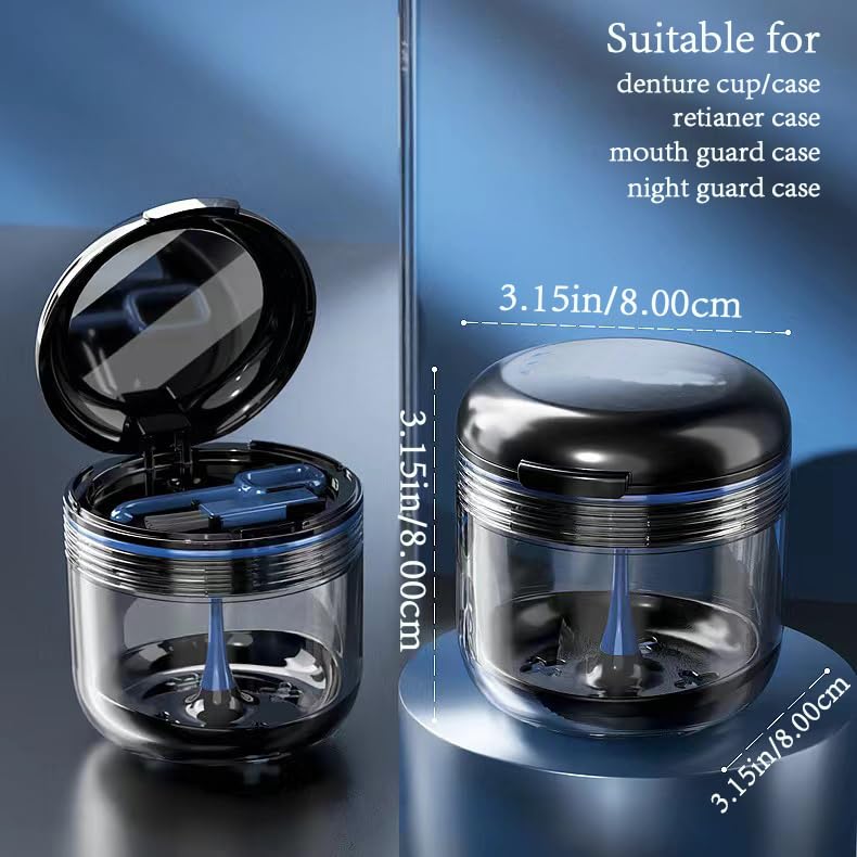 Retainer case, Denture Bath Cup，Retainer Cleaner Case Box,Night Mouth Guard Case Holder,Storage Soak Container with Drain Tray for Travel Cleaning with Mirror and Brush - color: Blue