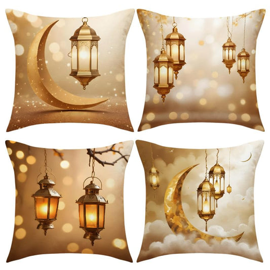 4PCS Gold Ramadan Eid Light Throw Pillow Covers Light Moon Square Islamic Lunar and Lantern Design Pillow Cases Linen Zipper Cushion Cases for Couch Sofa Car Living Room Home Decor Pillowcase 03 - color: 4pcs Throw Pillow Covers 03