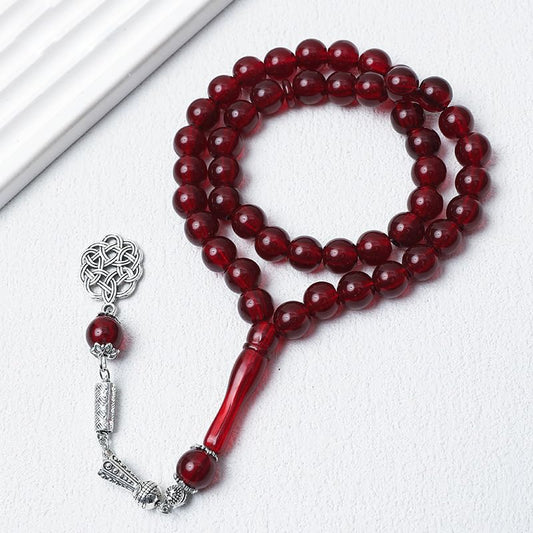 Islamic Tasbih Prayer Beads 33 Beads Misbaha Muslim Rosary Prayer Necklace Acrylic Prayer Beads Religious Gift - color: Dark red