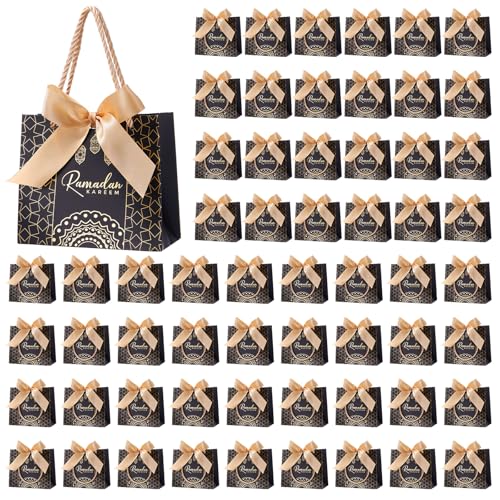 Marspark 60 Pcs Eid Mubarak Decorations for Eid al-Adha, Islamic Party Supplies Set, Muslim Festival Home Decor, Reusable Gift Bags for Family, Table & Indoor Celebration Decoration Kit - style: Eid Mubarak