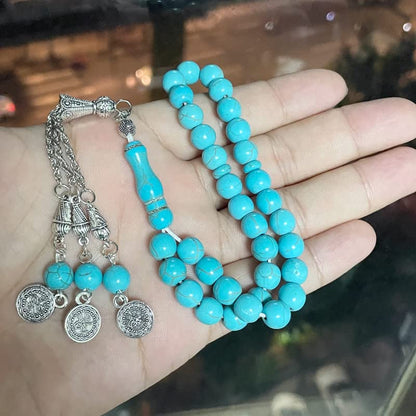 Tasbih Man Turquoise Prayer Beads Muslim misbaha Islamic Rosary Bracelets (12mm x 33 Beads) - size: 12mm x 33 beads