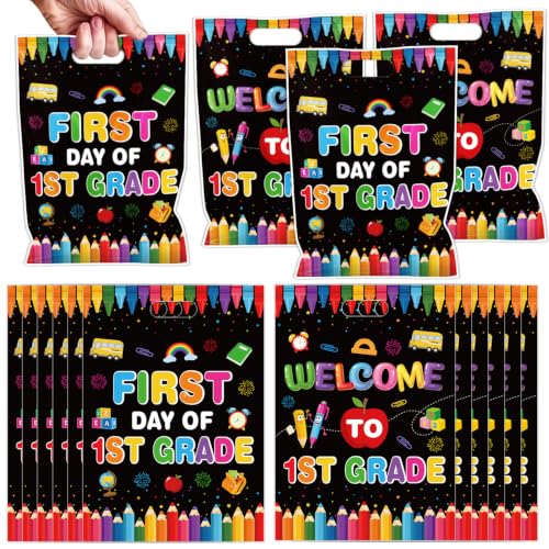 Falueqg Back to School Party Favor Bags - First Day of 1st Grade Goodie Candy Gift Bags Welcome to 1st Grade Party Favors for First Day of School Classroom Supplies - color: Welcome to 1st
