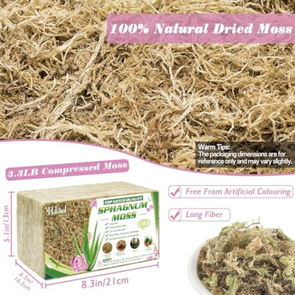 Halatool 3.3 LB Sphagnum Moss for Plants, 60 QT Long Fiber Orchid Moss | Drainage & Moisture Retention, Natural Moss for Ferns, Succulents, Carnivorous, Orchid Repotting, Terrariums, Reptile Bedding - size: 60 qt (3.3 lbs)