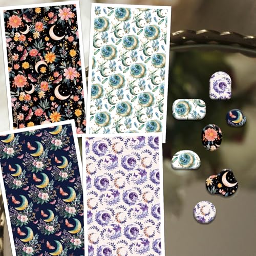 OLYCRAFT 24Pcs Dream Moon Pattern Clay Transfer Paper 4 Styles Transfer Paper for Polymer Moon Plants Polymer Clay Transfer Sheets Fantasy Theme Small Transfer Paper for Clay Earrings Jewelry Making - style: Dream moon