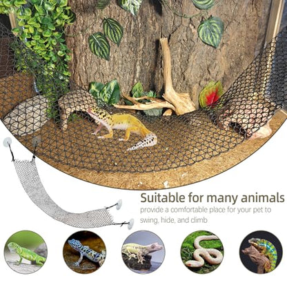 Hamiledyi Bearded Dragon Hammock 35 x 8 Inch Lizard Climbing Net Collapsible Reptile Climbing Mesh Bridge Tank Accessories for Gecko Snake Hermit Crab Chameleon (1 Pcs) - color: Black