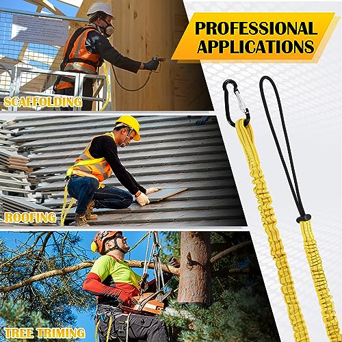 12 Pack Tool Lanyard with Single Metal Buckle and Adjustable Loop End, Standard Length, Maximum Weight Limit 8KG/ 17.6lb, with Aluminum Screw Lock, Retractable Shock Cord Stopper (Yellow) - color: Yellow