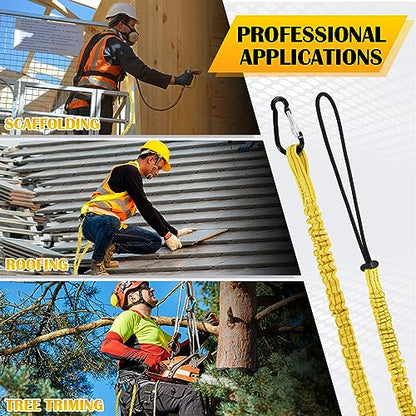 12 Pack Tool Lanyard with Single Metal Buckle and Adjustable Loop End, Standard Length, Maximum Weight Limit 8KG/ 17.6lb, with Aluminum Screw Lock, Retractable Shock Cord Stopper (Yellow) - color: Yellow