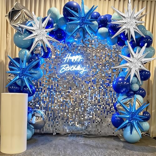 Blue Silver Star Balloons, 6PCS 22 Inch Foil Explosion Star Balloons - color: Blue Silver