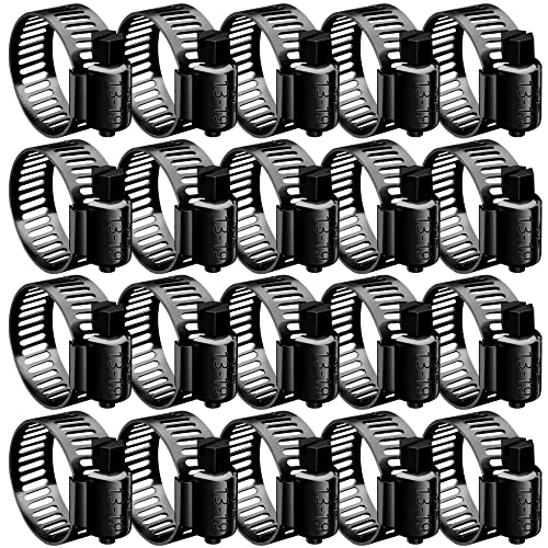 BOTTEN 20pcs Black Hose Clamp,1/2"-3/4"(13-19mm)304 Hose Clamps Stainless Steel Adjustable Worm Gear Hose Clamps Assortment Kit,radiator hose clamps fuel line clamps - size: 1/2''–3/4''