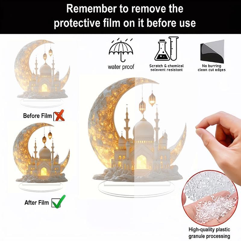 Ramadan Mosque Pattern Table Ornament with Base, 2D Flat Design Acrylic Decoration, Multifunctional Home Decor for Dining Table, Office & Dormitory Desk