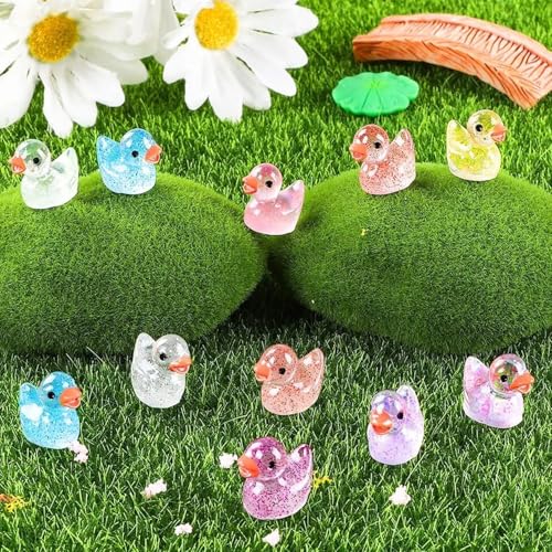 Cidinge 80 Pcs Mini Resin Ducks,10 Colors Sequin Miniature Ducks for DIY Projects Garden Dollhouse Aquarium Home Birthday Craft Party - style: 80pcs Glitter Ducks