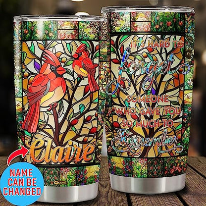WAZONE Personalized Tumbler With Lid 20oz 30oz Cardinal Birds Stainless Steel Insulated Cup Vacuum Travel Mug Its Hard To Forget Someone Who Gave You So Much To Remember Sympathy Gift Style - color: Cardinal