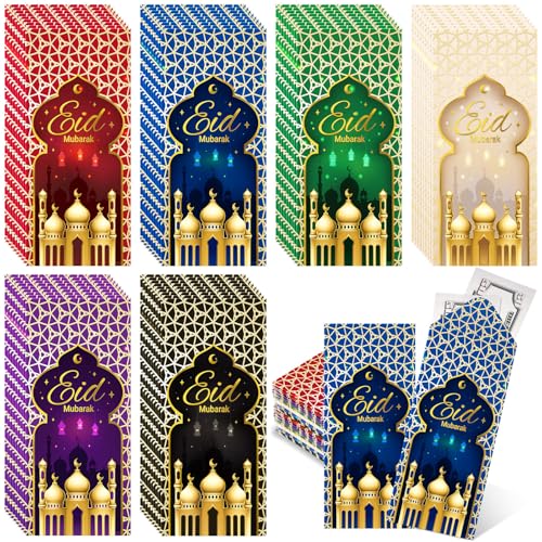 Zhanmai 36 Pcs Eid Mubarak Money Envelopes 7 x 3.15 Inch Ramadan Cash Gift Card Holders Eid Gold Foil Greetings Pockets for Eid Holiday Party Supplies Celebrations Decorations (Vertical) - style: Vertical