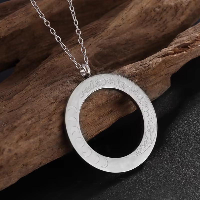 Stainless Steel Islamic Muslim Ayatul Kursi Sun and Moon Totem Necklace Women Fashion Religious Ramadhan Jewelry - color: silvery