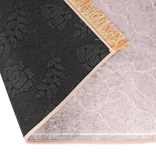 Muslim Prayer Rug Islamic Mat for Muslim Prayers Great Ramadan Gift for Muslim Men Women Portable Prayer Mat Rug Turkish Pocket Praying Rug Thick Large Padded Sajadah Muslim Prayer Rug Velvet Carpet - color: Light Tan