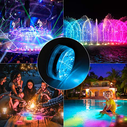 LOFTEK Pool Lights, Submersible LED Lights with Magnets &10 Suction Cups | Battery Operated,13 LED,16 Color Changing, 4 timer, IP68 waterproof, Dimmable for Inground Above Ground Underwater Pool,Ponds - size: 4 Pack-Battery Operated