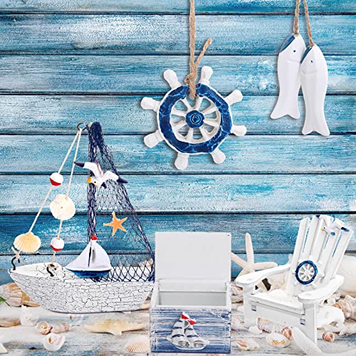 7 Pieces Wooden Box Wooden Lighthouse Mini Sailboat Anchor Fish Hanging Starfish Model Spring Summer Easter Tree Ornament Decoration Aquarium Decor Landscape Tank Ornament Office Mini Garden Landscape - style: Classic