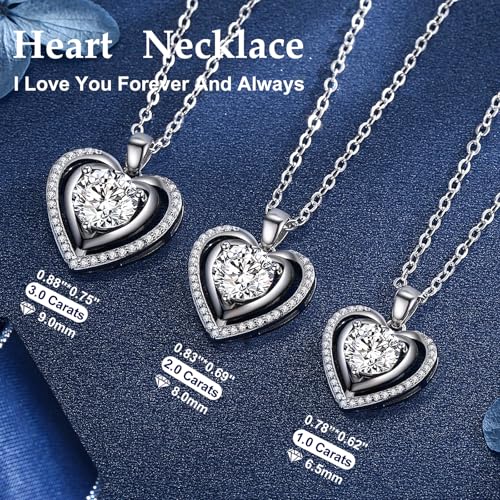 Heart Pendant Gold Necklace for Women Moissanite Lab-Created Gem I Love You Wedding Anniversary Birthday Christmas Valentine Engagements Mothers Day Jewelry for Wife Her Girlfriend Mom Daughter - color: Silver Heart-1CT