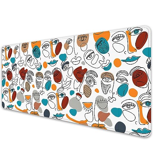 Abstract Face Desktop Mouse Pad Large - Cartoon Desk Mat for Keyboard and Gaming - Cute Office Home Work Mousepad (27.5X11.8 in) - color: Art Face
