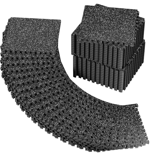 0.56" Rubber Top Gym Flooring, Heavy Duty Interlocking Gym Mats for Home Gym, Non-Slip Workout Mat, 24 x 24in Large Gym Floor Mat, Protect Floors from Equipment, 192 Sq Ft, Black/Grey - size: 48 Tiles (192 Sq Ft)