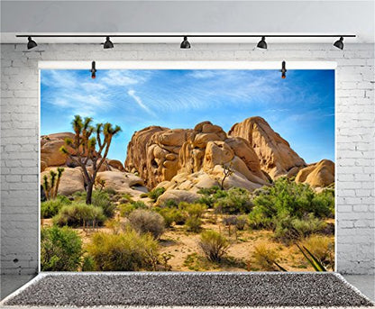 Polyester 7x5ft Joshua Tree National Park Backdrop Arid Barren Cactus Sandstone Rock Climate Mountain and Desert Scenery Backdrop Desert Terrarium Background - size: 7x5ft