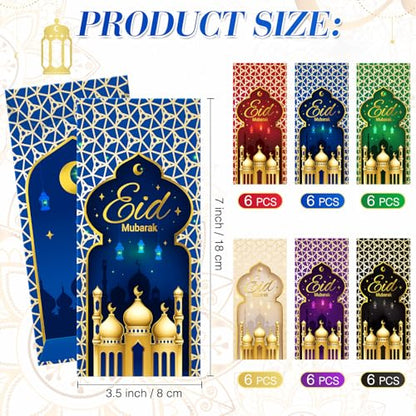 Zhanmai 36 Pcs Eid Mubarak Money Envelopes 7 x 3.15 Inch Ramadan Cash Gift Card Holders Eid Gold Foil Greetings Pockets for Eid Holiday Party Supplies Celebrations Decorations (Vertical) - style: Vertical