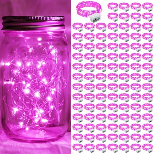 100 Pack Pink Fairy Lights 7Ft 20 LED Twinkle String Lights 3 Modes Battery Operated Waterproof Firefly Starry for Mason Jar Party Wedding Christmas Valentines Day Table Centerpieces - color: Pink, size: 100