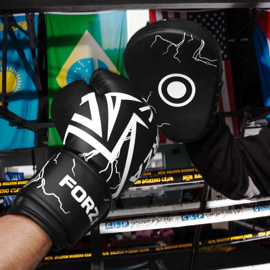 FORZA Boxing Focus Pads | Curved PU Leather Strike Mitts with Shock-Absorbing Foam – Premium Training Gear for Boxing, Kickboxing, and MMA - color: Black