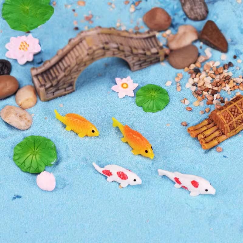 29Pcs Mini Koi Fish Lotus and Water Lily Pad Figurines Miniature Artificial Pond Accessories Resin Cake Toppers Set for DIY Micro Moss Landscape