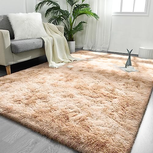 FlyDOIT Large Area Rugs for Living Room, 4x6 Feet Tie-Dyed Beige Shaggy Rug Fluffy Throw Carpets, Ultra Soft Plush Modern Indoor Fuzzy Rugs for Bedroom Girls Kids Nursery Room Dorm Home Decor - color: Beige, size: 4' x 6' (Rectangular)