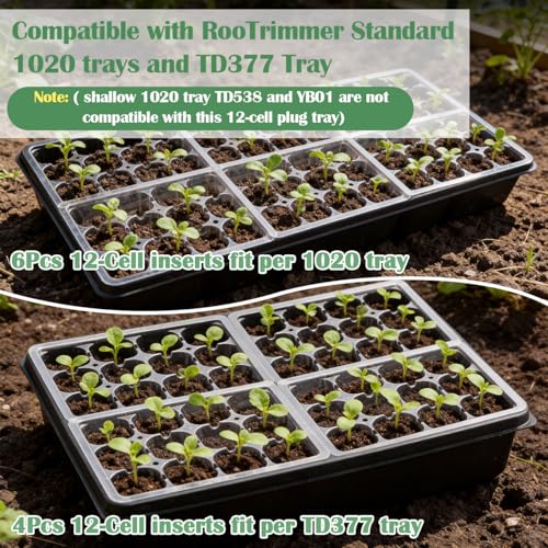 RooTrimmer 60 Pack Reusable 12-Cell Clear Seed Starter Trays - Extra Large Drainage Holes, Easy to Repotted, Clear Transparent Tray for Root Observation, Seed Starting, Fits Standard 1020 Trays - color: Clear, size: 12 Cells-60P
