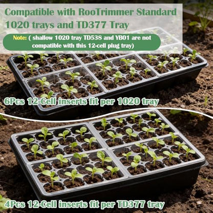 RooTrimmer 60 Pack Reusable 12-Cell Clear Seed Starter Trays - Extra Large Drainage Holes, Easy to Repotted, Clear Transparent Tray for Root Observation, Seed Starting, Fits Standard 1020 Trays - color: Clear, size: 12 Cells-60P