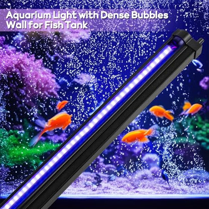 Bubble Fish Tank Light：Ip68 Waterproof Fish Aquarium Lights with Oxygen Boost for 12-17 inch Saltwater Freshwater Tanks -Submersible Led Lights with Remote for Aquatic Pet Plants Lovers - size: 12 inch Nanoscale Bubbles