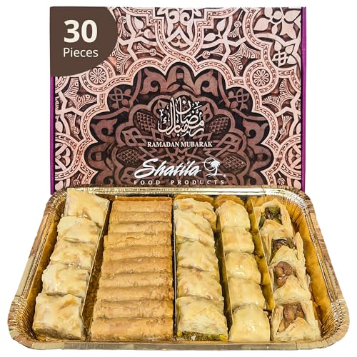 Shatila Food Products Half Ramadan Assorted Fillo Mix Baklava Box, Assorted Baklawa Pastry, Mediterranean Sweets Arabic Desserts, Eid Gifts, 30-Pieces - size: 30 Pieces