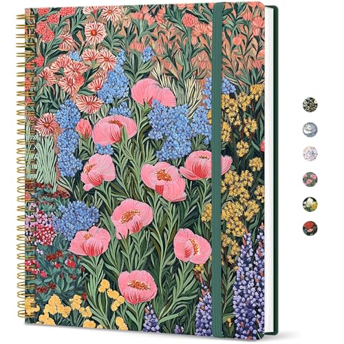 Taja Large Spiral Lined Journal for Women, 8.5" x 11" Notebooks for Work Collge Ruled, A4 Aesthetic Cute Journaling Notebooks for Writing, Plastic Cover, Blooming Symphony - color: T-Blooming Symphony