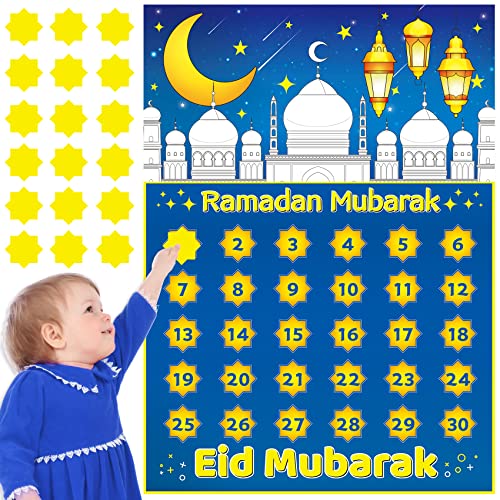MISS FANTASY Ramadan Calendar 2026 Countdown to Eid Calendar Countdown Calendar for Kids Ramadan Advent Countdown with 30PCS Countdown Star Stickers Ramadan Calendar Eid Calender Activities for Kids Calendar Eid Decorations for Home Wall