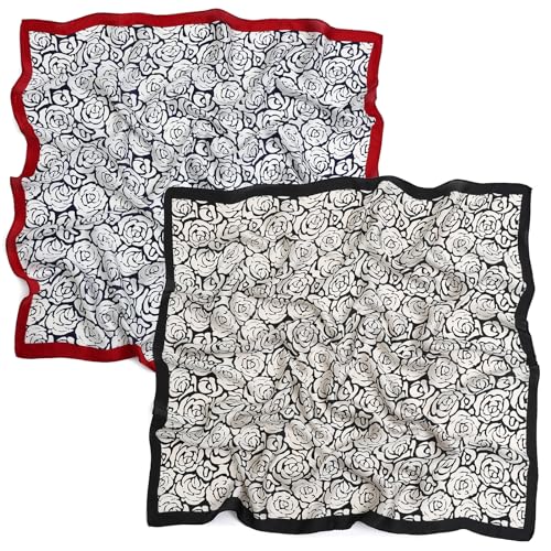 STARWHISPER 27" Square Head Scarf for Women Silk Feeling Satin Scarf Women Fashion Silk Scarf for Wrapping Hair - color: Rose World2