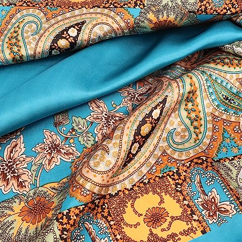 DRESHOW 35” Large Square Satin Head Scarf - 4Pcs Silk Accessories Classic Patterned Squares Beach Bandanas for Women - color: 4 Pcs: Blue, White, Camel, Black