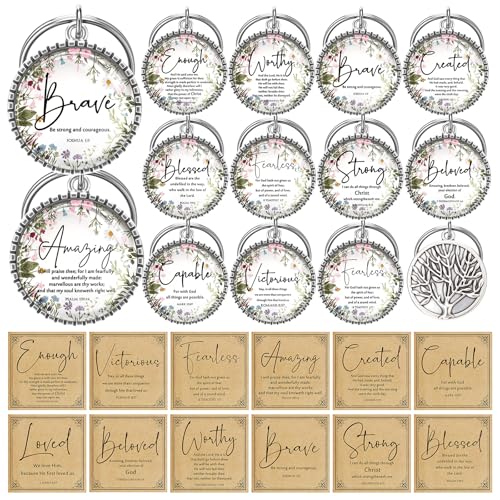 Suncalla 24 Set Christian Gifts Keychains Bulk Mini Inspirational Religious Prayer Cards with Bible Verse for Women Men - color: Bright, style: Wildflowers