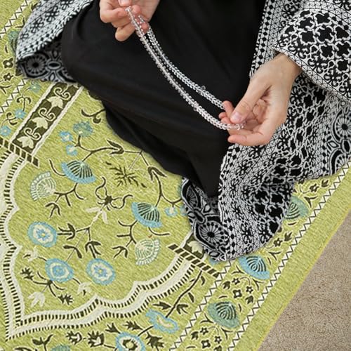 Muslim Prayer Rug, Soft Plush Thin Islamic Prayer Mat, Travel Janamaz, Sajada Tassel Praying Carpet, Ramadan Eid Hajj Gift - color: Light Green