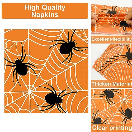 100 Pcs Spiderweb Party Plates and Napkins - Black and White Halloween Tableware Set for 25 Guests - style: Halloween Spider Web