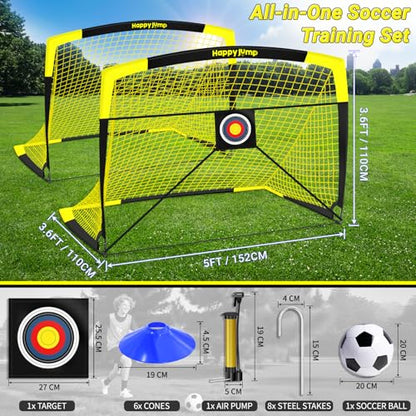 Happy Jump 7x5 FT & 5x3.6 FT Portable Soccer Goal for Youth Players Ages 6–14, Large-Frame Design Built for Long-Term Development, Easy Setup for Backyard, Park or School Training - style: 5x3.6 FT, 2 Set Upgrade