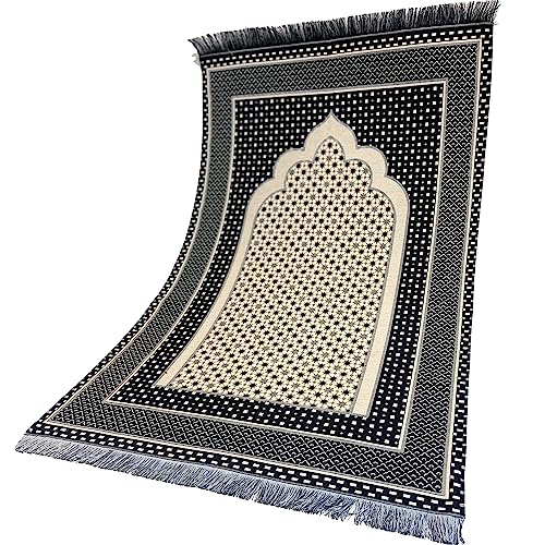 Modefa Turkish Islamic Prayer Mat Janamaz Sajjadah | Thin Woven Cotton Praying Rug Ramadan Eid Gift | Traditional Muslim Sejada for Men Women - Hira Diamond (Black) - color: Black