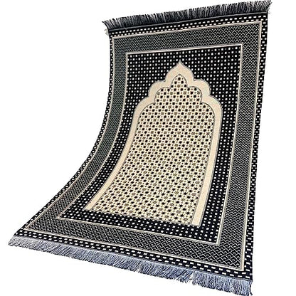 Modefa Turkish Islamic Prayer Mat Janamaz Sajjadah | Thin Woven Cotton Praying Rug Ramadan Eid Gift | Traditional Muslim Sejada for Men Women - Hira Diamond (Black) - color: Black