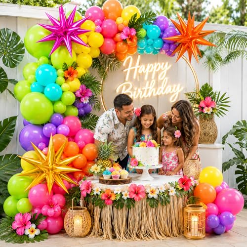 Summer Tropical Balloon Arch Kit for 4D Star Foil Balloons Hot Pink Green - color: -Topical